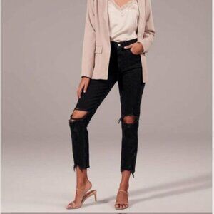NWT - Abercrombie Ripped High Rise Ankle Mom Jean - Black Distressed